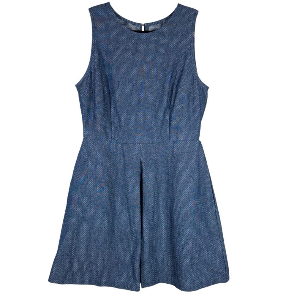 Taylor Stitch Blue Denim Dot Mini Dress Cross Back Sleeveless Women’s Medium